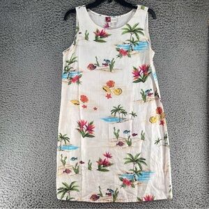 JM Collection 100% Linen Dress Sz 10 Sleeveless Island Vacation Tropical Resort
